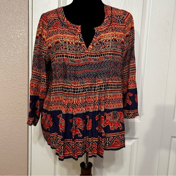 Anthropologie Vanessa Virginia‎ Peasant Top with Elephants Blouse Size 4 - Picture 1 of 5
